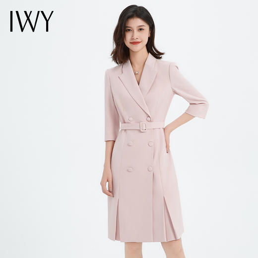IWY/粉色连衣裙七分袖西装裙商务通勤修身优雅ol工装裙Q13305 商品图4