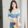长袖薄款毛衣，防晒彩虹条拼接镂空罩衫上衣HR-MLLJS6692 商品缩略图0