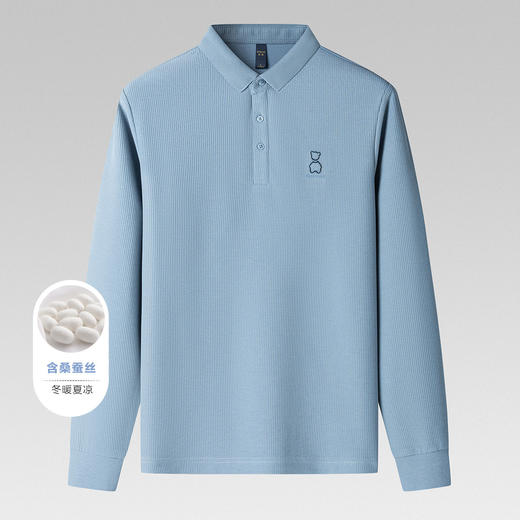 【华夫格含桑蚕丝】罗蒙男士春秋加厚polo衫男长袖t恤男舒适男polo衫 商品图3