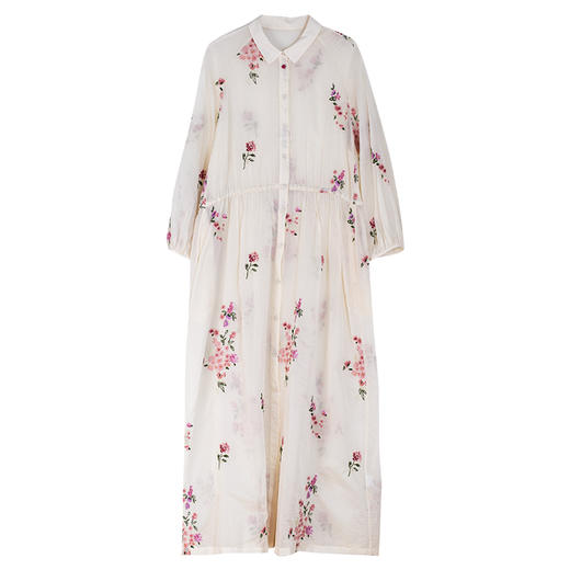 牧衣游原创 丝棉匹绣连衣裙女新款宽松轻薄文艺减龄气质长裙 白夜 商品图4