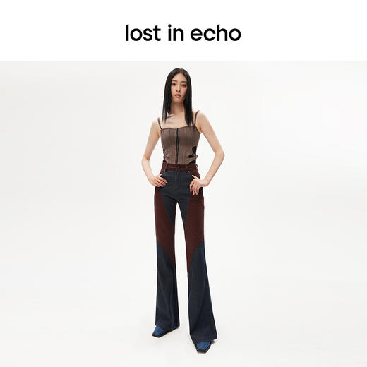 [断码]lost in echo设计师品牌美拉德风高级显瘦拼接撞色修身喇叭牛仔裤 商品图3