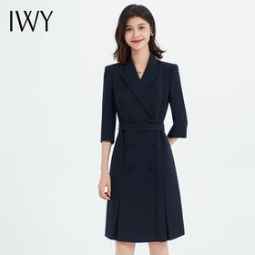 IWY/新款藏青色连衣裙七分袖西装裙商务通勤职业气质置业顾问工装Q13305