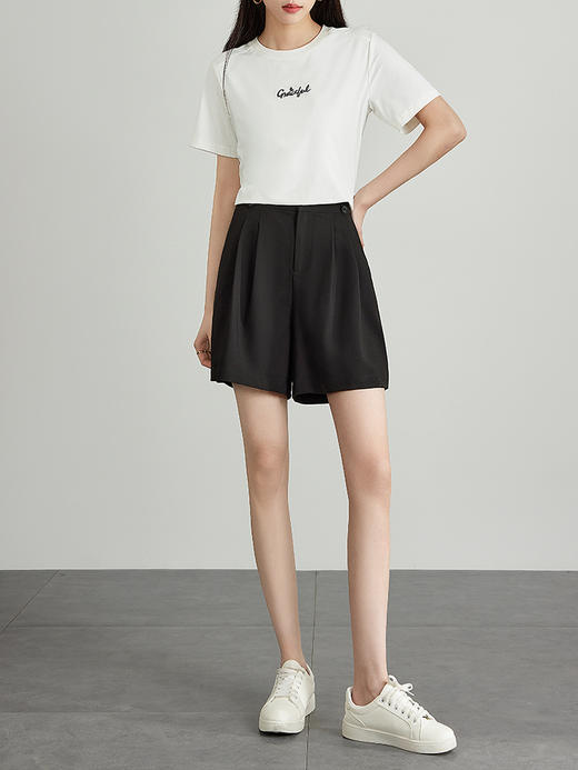 【专属特价】熙世界通勤凉感a字阔腿短裤夏2025新款高腰显瘦宽松四分休闲裤 商品图4