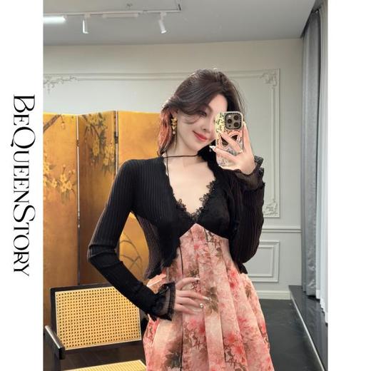 余潇潇【晕染牡丹】优雅气质撞色提花印花钉珠复古连衣裙 商品图3