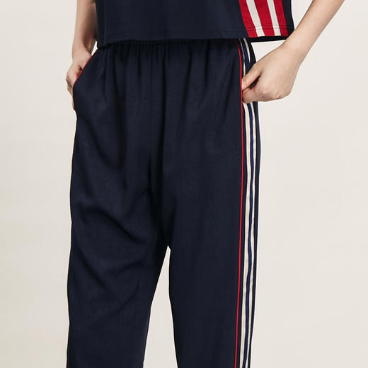 谜底休闲裤女士2024夏款复古运动感撞色侧边束脚九分裤242MK0701 商品图3