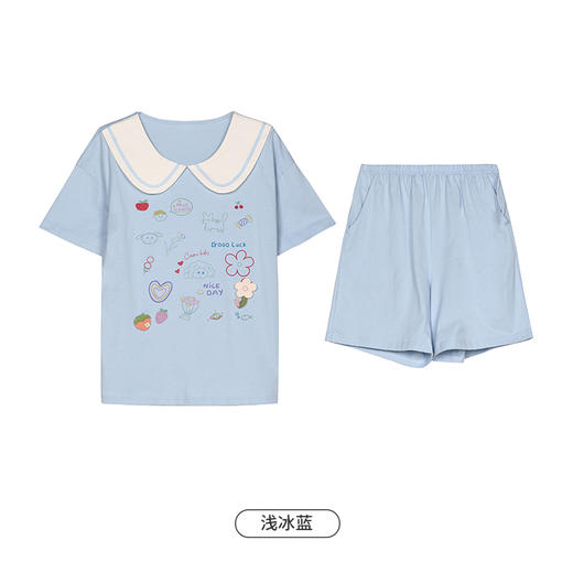 都市丽人生活家居春夏睡衣女32支CVC单面家居服薄款短袖短裤女士棉质套装LH42B8 商品图10