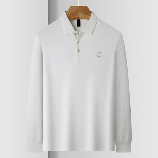 【含桑蚕丝】罗蒙男士春秋华夫格加厚polo衫男长袖t恤男舒适男polo衫 商品图4