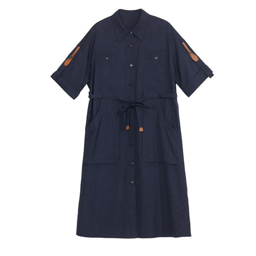 谜底连衣裙短袖女2024年夏季新品工装风复古宽松中长裙242ML0680 商品图4