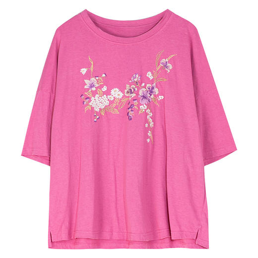 牧衣游原创汉麻棉机绣短T恤女新款圆领宽松休闲百搭短袖上衣 游仁 商品图4