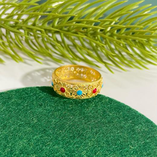 【限时克减128元】足金999 古法镂空花丝珐琅花环固口圈戒（面宽约7mm）(YGFJZ00009)（预售产品下单后不退款不退货不换货不补差价（预售产品下单后不退款不退货不换货不补差价 商品图1