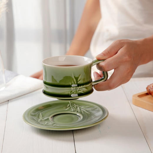 乾唐轩活瓷杯送礼佳品竹君子/花仙子咖啡杯国风马克杯一盘一杯套装礼品送人 宝石蓝+碧玺负离子 商品图4