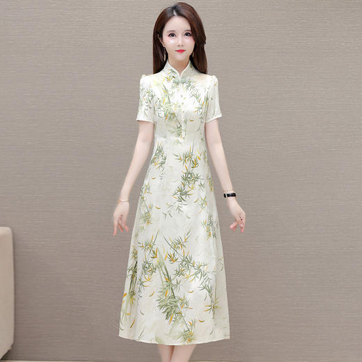 新中式国风时尚旗袍裙，立领短袖印花修身连衣裙QYM-OMS-CA4330-L 商品图0