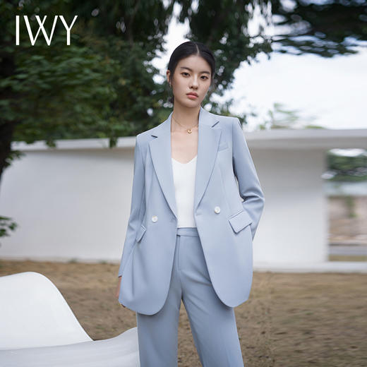 IWY/蓝色西装套装宽松版休闲西服外套百搭韩版炸街御姐风英伦风两件套C13519+P33519 商品图1