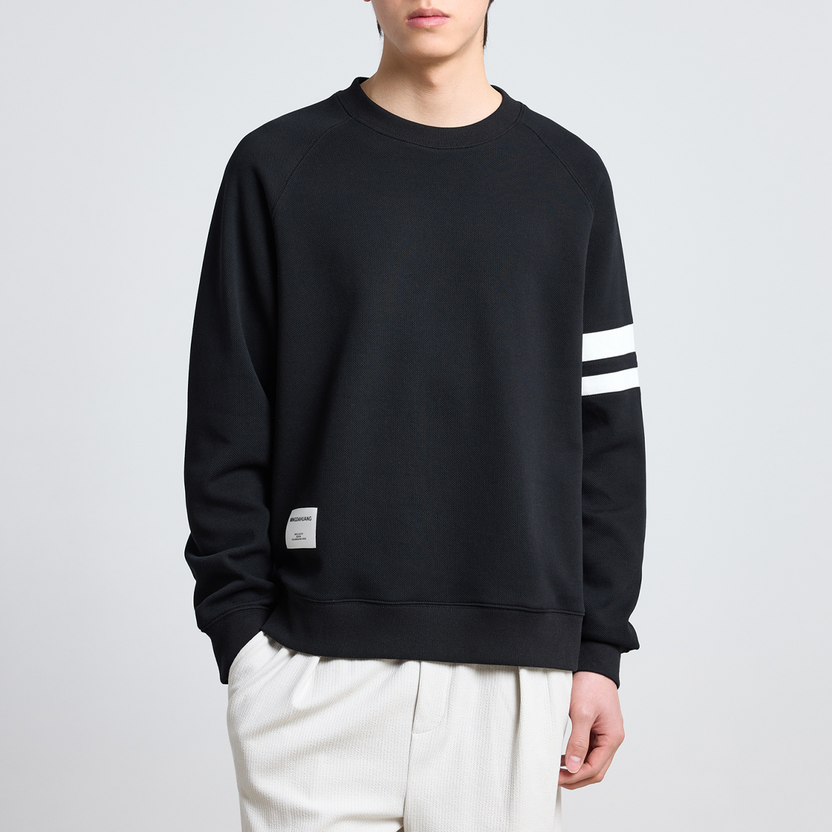 墨麦客男装秋季圆领卫衣条纹针织休闲上衣宽松长袖55387