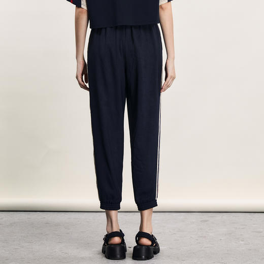 谜底休闲裤女士2024夏款复古运动感撞色侧边束脚九分裤242MK0701 商品图2