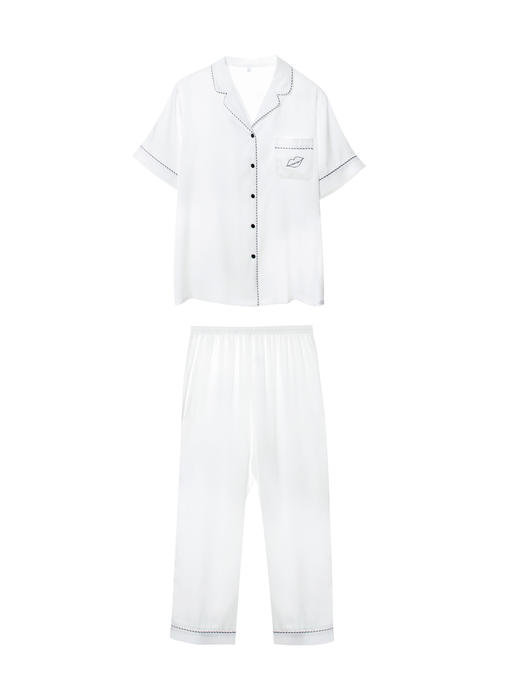 【满2件/99元】【M码】【秀黛】女翻领丝质短袖套装女士睡衣家居服女士夏季睡衣H2551083T【门店同款】【如遇缺货自动退款，介意勿拍】 商品图1