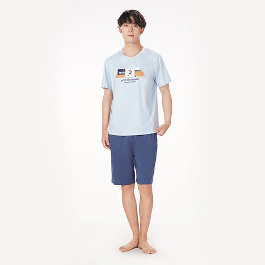 都市丽人都市锋尚舒适外出春夏睡衣男32支CVC单面家居服薄款短袖短裤男士棉质套装FH42B5 商品图1