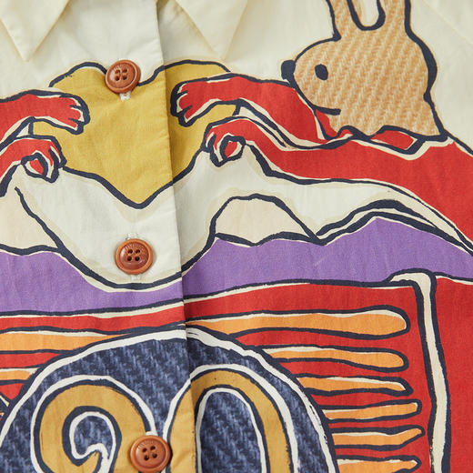 谜底衬衫式连衣裙女2024夏新品复古特色印花拼色中长裙242ML0672 商品图3