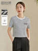 【专属特价】熙世界冰丝针织条纹T恤女短袖2025夏款气质银丝小香风圆领上衣 商品缩略图0