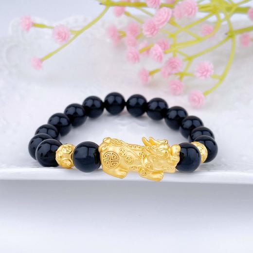 【限时克减150元】足金 #招财进宝 3D硬金招财金币貔貅手串间金币转运珠黑玛瑙手串弹力绳成品手串(AA3DSC00423)预售产品下单后不退款不退货不换货不补差价 商品图0