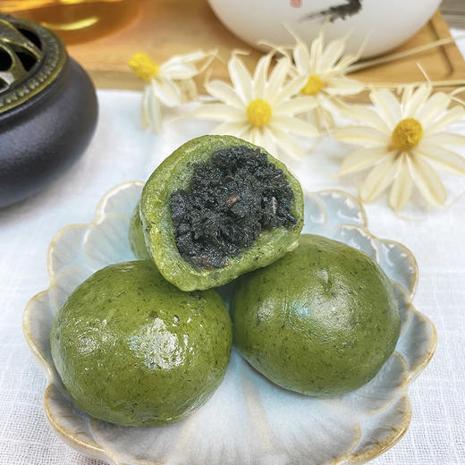 纯素青团 豆沙黑芝麻馅 手工艾叶青团子 商品图1