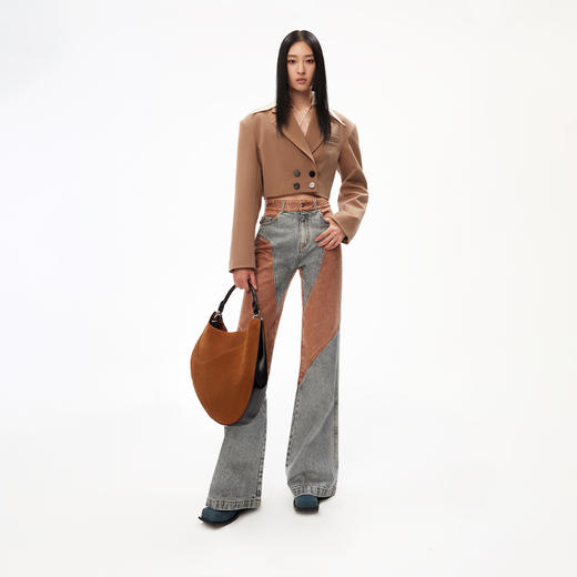 [捡漏价]lost in echo设计师品牌美拉德风高级显瘦拼接撞色修身喇叭牛仔裤 商品图0