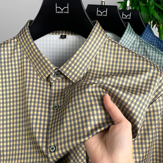 【Q】【桑蚕丝】【新款DPF】大依优型大码格子短袖衬衫加肥加大男装大号大码上衣男士休闲半袖夏季 商品图1