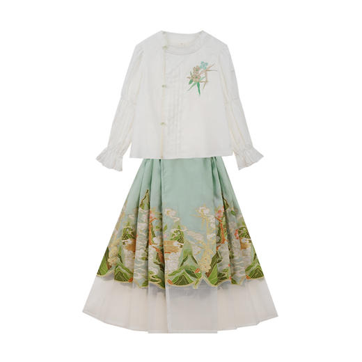 Little time新中式马面裙套装国风桃花源记女童上衣 商品图3