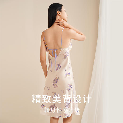 【加州假日】真丝睡裙100%桑蚕丝印花吊带裙精致美背家居服金三塔  YSFEB307 商品图3
