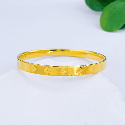 【限时克减150元】足金 【精品】3D硬金空心CNC光面固口四叶草万花筒手镯（面宽约5.9-6.3mm）(AR3DSZ00007)（下单后不退款不退货不补差价） 商品图0