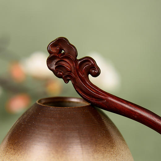 ysfz-03001【云赏珠宝】新中式小叶紫檀木如意雕刻发簪 商品图2