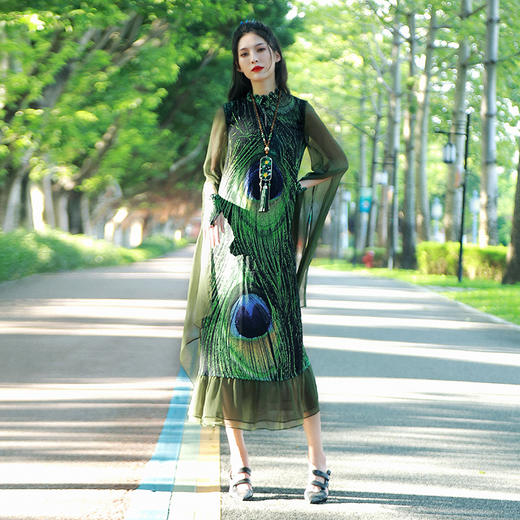 雀翎戏绿飘逸水袖连衣裙 | 杨丽萍老师同款 | 现货加急发 商品图4