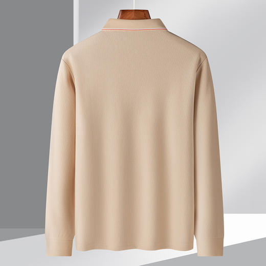 罗蒙男士春秋华夫格含桑蚕丝polo衫男长袖t恤男舒适男士t恤 商品图8