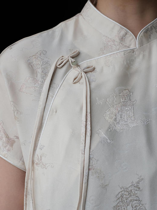 盛唐牡丹 |桃花源香槟色真丝提花上衣 商品图5