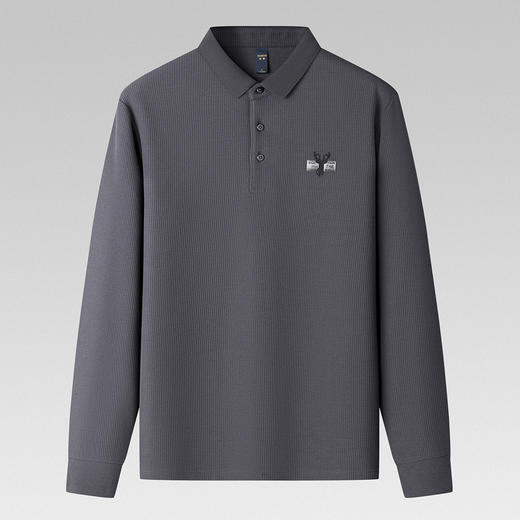 【华夫格含桑蚕丝】罗蒙男士春秋加厚polo衫男长袖t恤男舒适男polo衫 商品图3