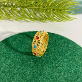 【限时克减128元】足金999 古法镂空花丝珐琅花环固口圈戒（面宽约7mm）(YGFJZ00009)（预售产品下单后不退款不退货不换货不补差价（预售产品下单后不退款不退货不换货不补差价