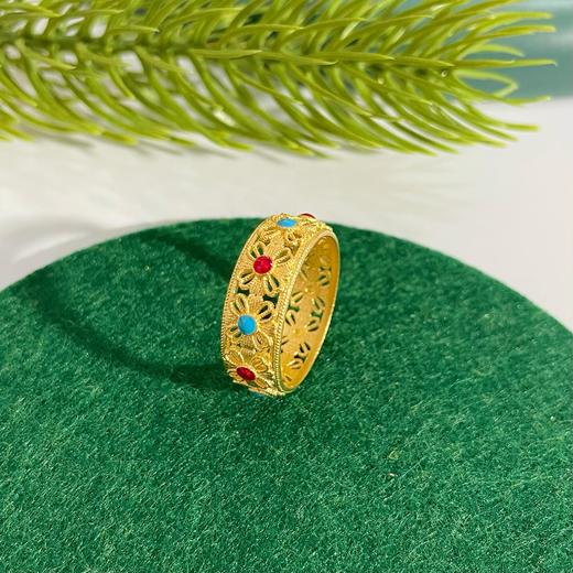 【限时克减128元】足金999 古法镂空花丝珐琅花环固口圈戒（面宽约7mm）(YGFJZ00009)（预售产品下单后不退款不退货不换货不补差价（预售产品下单后不退款不退货不换货不补差价 商品图0