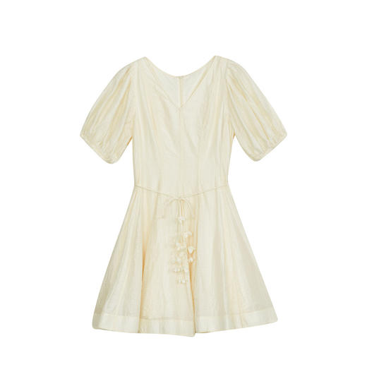 谜底V领连衣裙短袖2024年夏季新品法式风修身泡泡袖短裙242ML0565 商品图4