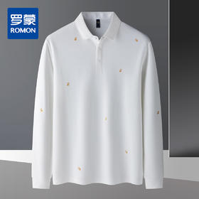 罗蒙男士小熊绣花polo衫男长袖t恤男双面加厚男士polo衫打底衫男