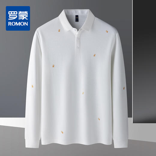 罗蒙男士小熊绣花polo衫男长袖t恤男双面加厚男士polo衫打底衫男 商品图0