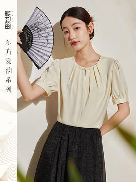 【五折购】熙世界改良国风盘扣衬衫女夏2025新款中式圆领上衣高级感缎面衬衣