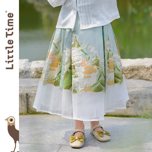 Little time新中式马面裙套装国风桃花源记女童上衣 商品图2