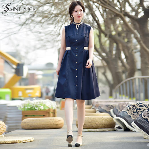 圣媛女装   气质优雅质感蝴蝶结领带连衣裙SA220L27 商品图0