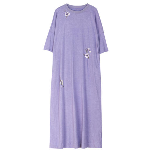 牧衣游原创 汉麻棉手工刺绣连衣裙新款圆领宽松T恤裙休闲 海月 商品图4