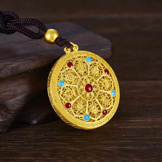 【限时克减150元】足金999 #八宝罗盘 #小红书 古法挂绳倒模花丝珐琅八方祥瑞福字八宝罗盘吊坠（含珠子）(YGFDZ00199)补差价）预售产品下单后不退款不退货不换货不补差价 商品图0