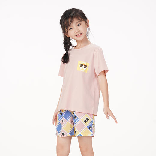 都市丽人亲情蜜语眯雅佳生活家居春夏睡衣男女童32支纯棉单面家居服薄款短袖短裤童装棉质套装JH49A2 商品图3