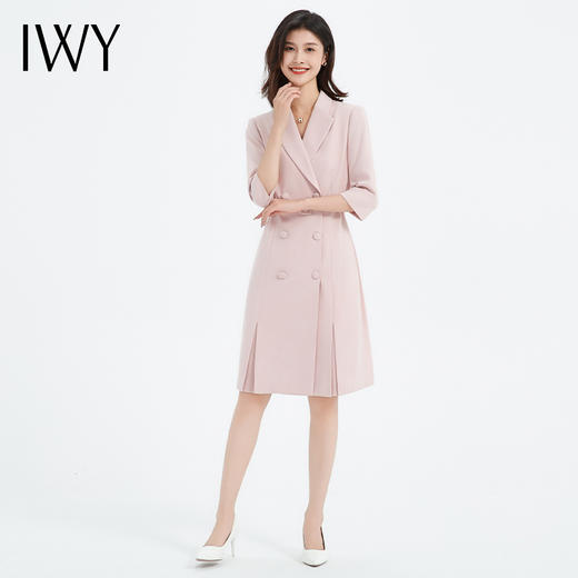 IWY/粉色连衣裙七分袖西装裙商务通勤修身优雅ol工装裙Q13305 商品图1