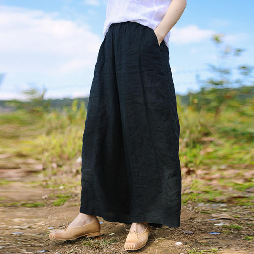 绽放100朵/2024新款色织亚麻天然褶皱感宽松遮肉显瘦武士裤 商品图1