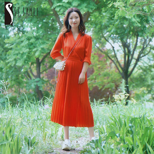 圣三利女装新夏季中长款气质雪纺连衣裙SL2027255 商品图0