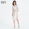IWY/高级杏色连衣裙七分袖百褶裙修身设计感拼接款医美通勤职业裙Q14101 商品缩略图4
